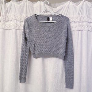 Quilted Grey Cropped Sweater, Size S